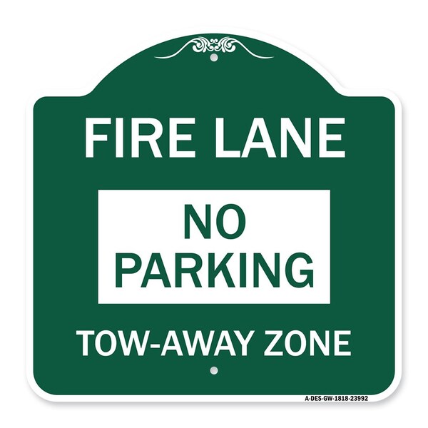Fire Lane Sign No Parking Tow-Away Zone, Green & White Aluminum Sign, 18" x 18", GW-1818-23992